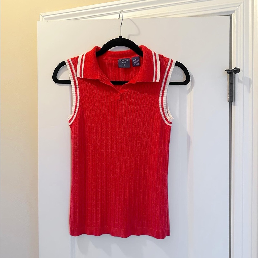 Red Sleeveless Polo Top